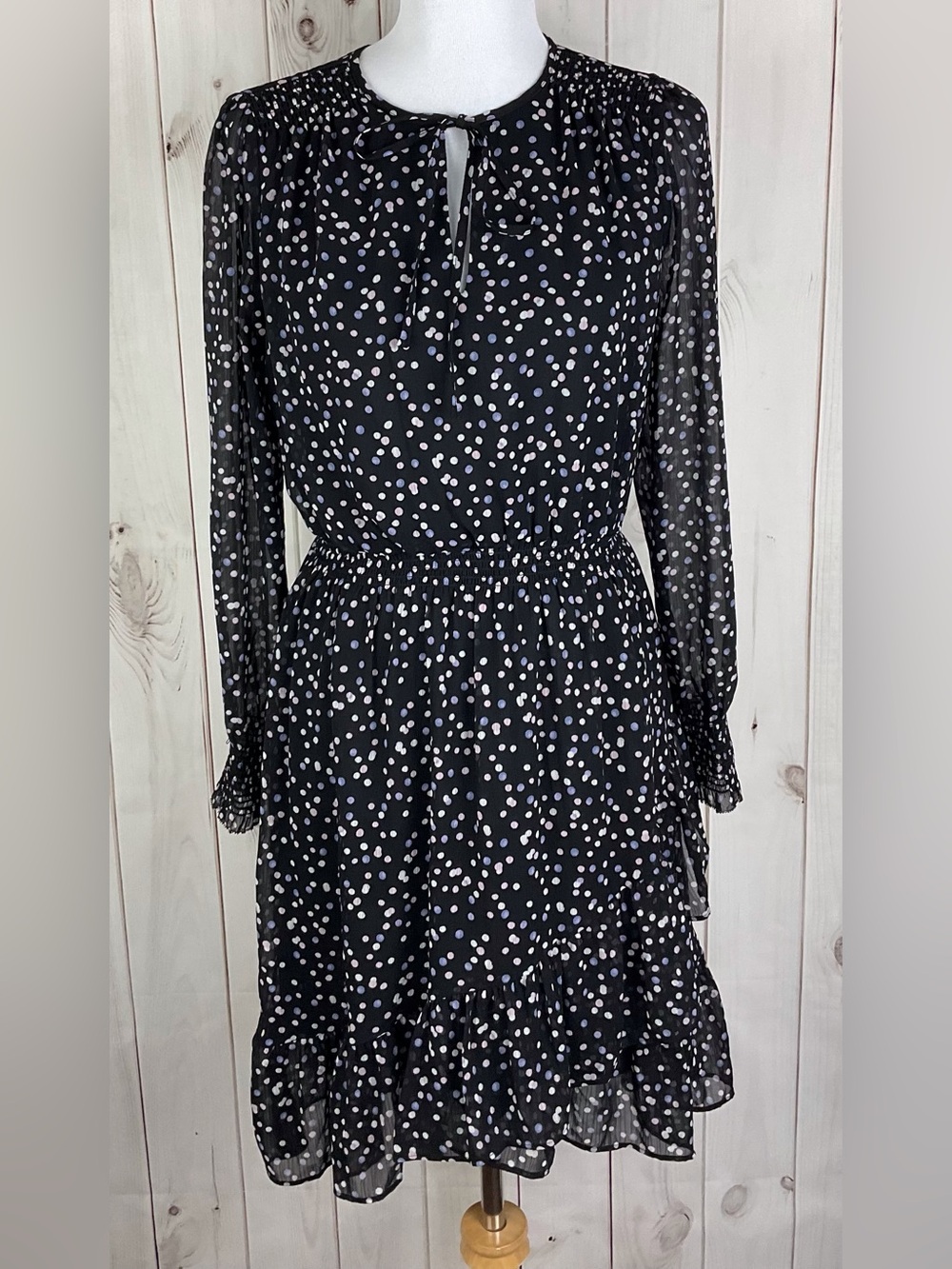 Banana Republic Women’s Black Polka Dot Smocked Waist Lined Blouson Dress Size 4